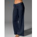 Wide Leg Women Loose Cotton Pure Color Elastic Waist Trousers Pants