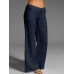 Wide Leg Women Loose Cotton Pure Color Elastic Waist Trousers Pants