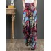 Women 100% Cotton Flared Wide-Leg Floral Printed Retro Side Pockets Pants