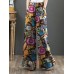 Women 100% Cotton Flared Wide-Leg Floral Printed Retro Side Pockets Pants