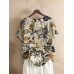 Women 100% Cotton O-Neck Loose Floral Casual Blouse