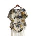 Women 100% Cotton O-Neck Loose Floral Casual Blouse