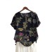 Women 100% Cotton O-Neck Loose Floral Casual Blouse