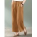 Women 100% Cotton Side Pockets Solid Color Elastic Waist Ankle Length Casual Pants