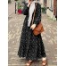 Women Allover Floral Print Puff Sleeve Ruffled Hem Casual Holiday Layered Dress