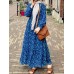 Women Allover Floral Print Puff Sleeve Ruffled Hem Casual Holiday Layered Dress