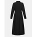 Women Basic Button Down Front Lapel Solid Color Long Sleeve Shirt Dress