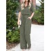 Women Button Front Camp Collar Cargo Style Short Sleeve Jumpsuits With Pocket