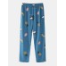 Women Cartoon Fruit Print O-Neck Loose Pants Cotton Comfy Plus Size Home Pajamas Sets