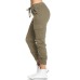 Women Casual Elastic Waist Drawstring Side Pockets Pants