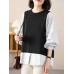 Women Contrast Long Sleeve Crew Neck Casual Blouse