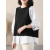 Women Contrast Long Sleeve Crew Neck Casual Blouse