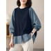 Women Contrast Long Sleeve Crew Neck Casual Blouse