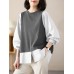 Women Contrast Long Sleeve Crew Neck Casual Blouse