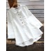 Women Cotton Solid Color High-Low Hem 3/4 Sleeve Button Casual Blouse