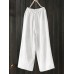 Women High Elastic Waist Loose Cotton Wide Leg Pants with Pockets