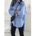 Women Lape High Low Split Tie Hem Irregular Hem Long Sleeve Shirts