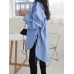 Women Lape High Low Split Tie Hem Irregular Hem Long Sleeve Shirts