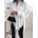 Women Lape High Low Split Tie Hem Irregular Hem Long Sleeve Shirts