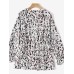 Women Leopard Printed V-Neck Flare Sleeve Elastic Cuff Drawstring Waist Shirts