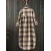 Women Long Sleeve Plaid Casual Asymmetrical Long Blouse