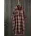 Women Long Sleeve Plaid Casual Asymmetrical Long Blouse