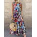 Women Retro O-neck Floral Print Sleeveless Maxi Dress