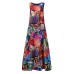 Women Retro O-neck Floral Print Sleeveless Maxi Dress