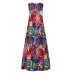 Women Retro O-neck Floral Print Sleeveless Maxi Dress