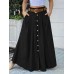 Women Solid Color Bottom Front Loose Casual Long Skirt With Pocket