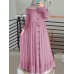 Women Solid Color Ruffles Hem Pleats Puff Sleeve Maxi Dress