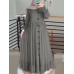 Women Solid Color Ruffles Hem Pleats Puff Sleeve Maxi Dress