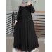 Women Solid Color Ruffles Hem Pleats Puff Sleeve Maxi Dress