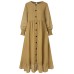 Women Solid Color Ruffles Hem Pleats Puff Sleeve Maxi Dress