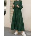 Women Solid Cotton Ruffles Hem Layered O-Neck Tiered Dress Casual Long Sleeve Maxi Dress