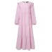 Women Solid Cotton Ruffles Hem Layered O-Neck Tiered Dress Casual Long Sleeve Maxi Dress