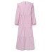 Women Solid Cotton Ruffles Hem Layered O-Neck Tiered Dress Casual Long Sleeve Maxi Dress