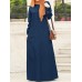 Women Solid Denim Button Down Elastic Cuffs Kaftan Loose Maxi Dresses