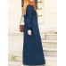 Women Solid Denim Button Down Elastic Cuffs Kaftan Loose Maxi Dresses