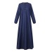 Women Solid Denim Button Down Elastic Cuffs Kaftan Loose Maxi Dresses