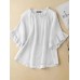 Women Solid Ruffle Sleeve Crew Neck Casual Blouse