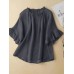 Women Solid Ruffle Sleeve Crew Neck Casual Blouse