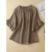 Women Solid Ruffle Sleeve Crew Neck Casual Blouse