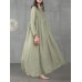 Women Square Neck Pleated Button Casual Maxi Vintage Dress With Side Pockets