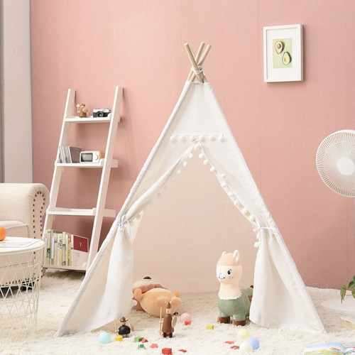 1.35M-1.8M Baby Tents Teepee Durable＆Quality Cotton Canvas Triangle Tent Kids Playhouse Pretend Indoor/Outdoor Play Tent Decoration House Game Gift