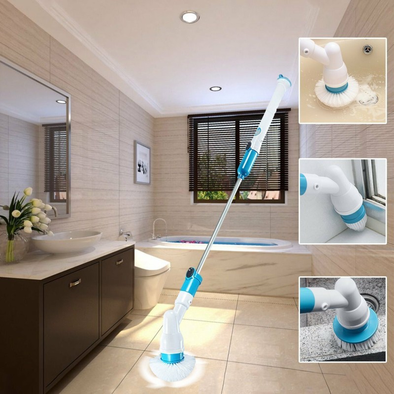 Rechargeable Bathtub Tiles Power Floor Cleaner Brush Cordless Handle Telescopic Cleaning Mops Tools With 3 Replaceable Brush Heads