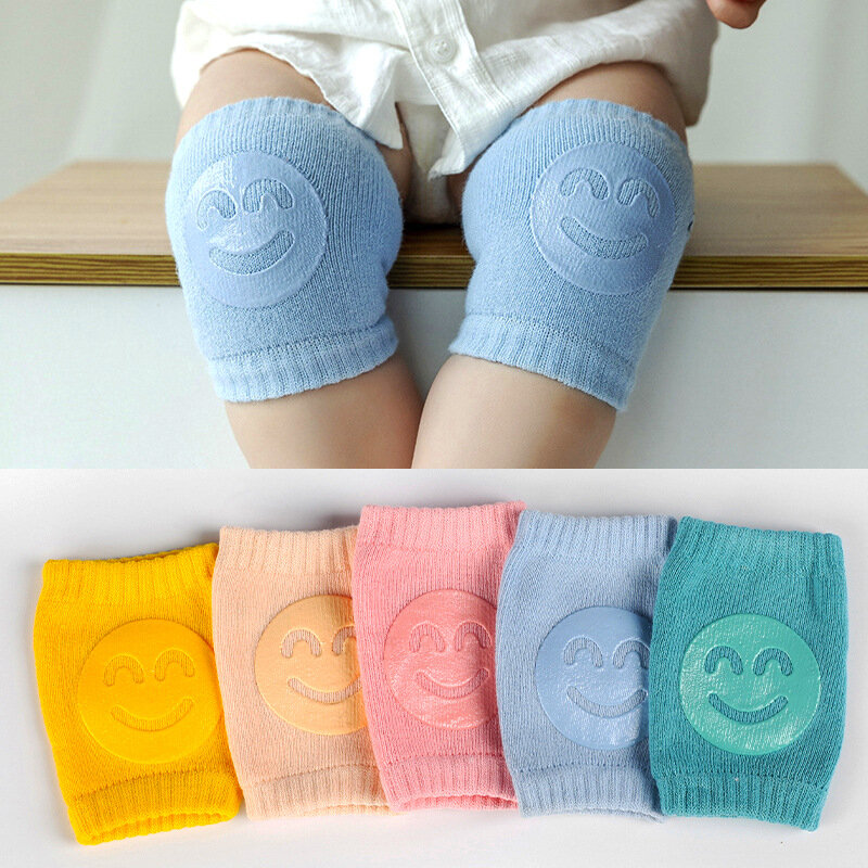 Cartoon Smile Kids Knee Kads Baby Terry Socks Crawling Dispensing Non-slip Knee Pads Elbow Pads