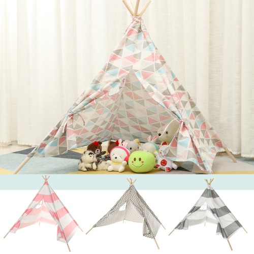 Large Teepee Tent Kids Cotton Canvas Play House Boy Girls Wigwam