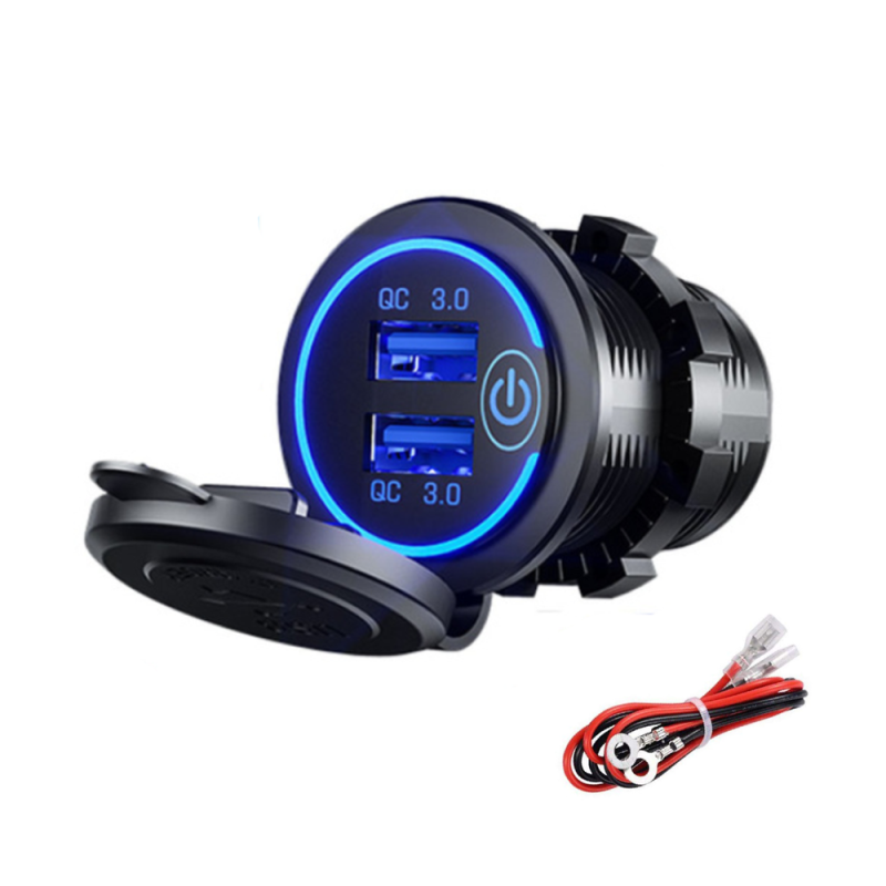 12-24V QC 3.0 Fast Dual USB Charger Touch Switch Waterproof Accessory For Motorcycle Car Truck Boat