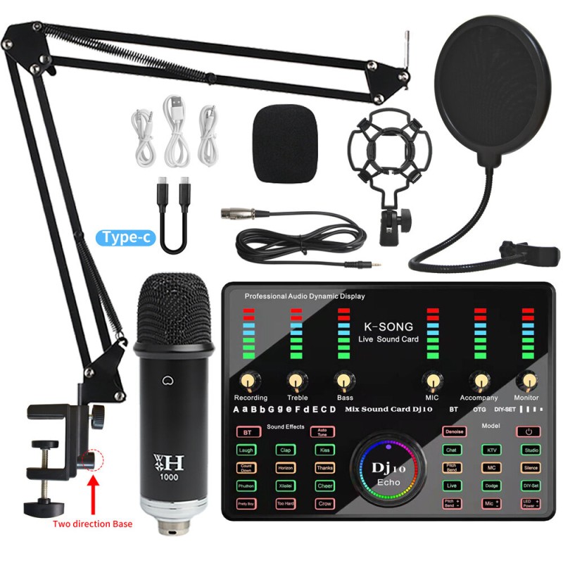 Microphone Sound Recording Microphone Kit With DJ10 Sound Card For Radio Braodcasting Singing Recording KTV Karaoke Mic Kit